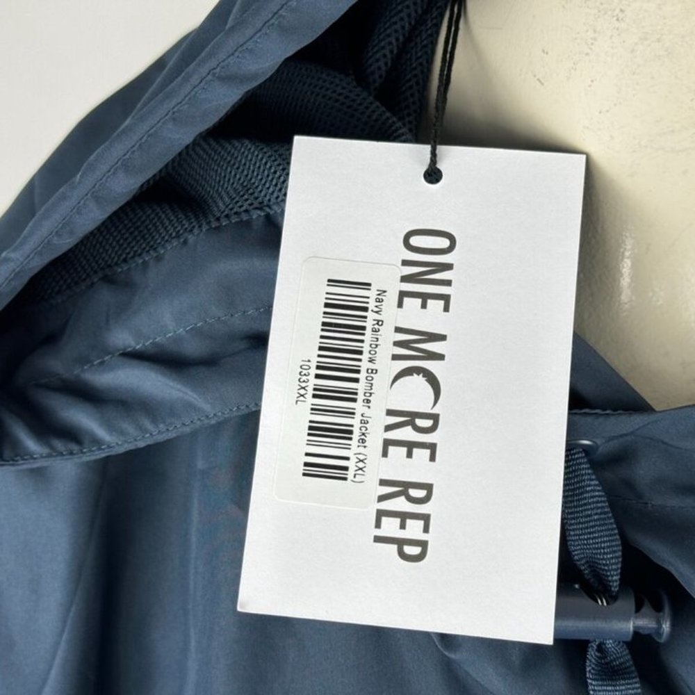 Zyia Navy Rainbow Bomber Jacket Women XXL NWT Full Zip Lined Hooded Windbreaker - Picture 9 of 13